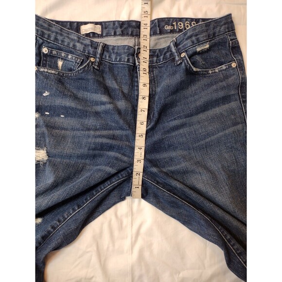 Vintage Gap 1969 Real Straight Distressed Ripped Blue Jeans 100% Cotton 32T - Picture 14 of 16